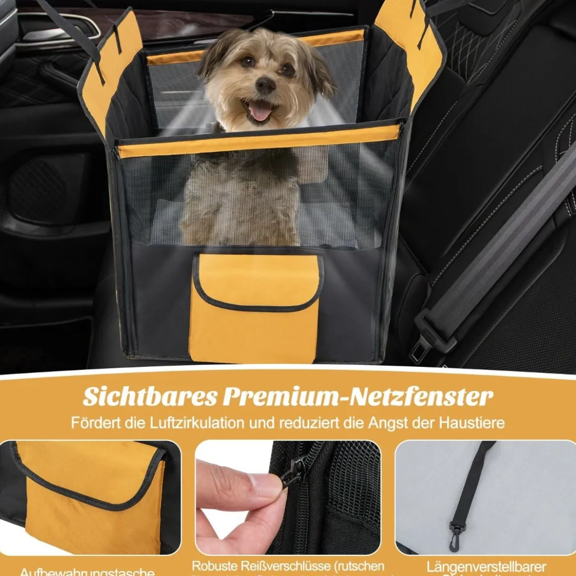 2 in 1 Autoschondecke & Auto Hundbox mit Seitentasche Wasserabweisend 148 x 145 cm