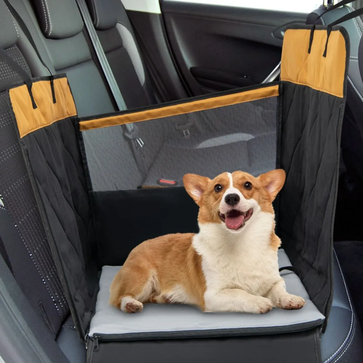 2 in 1 Autoschondecke & Auto Hundbox mit Seitentasche Wasserabweisend 148 x 145 cm