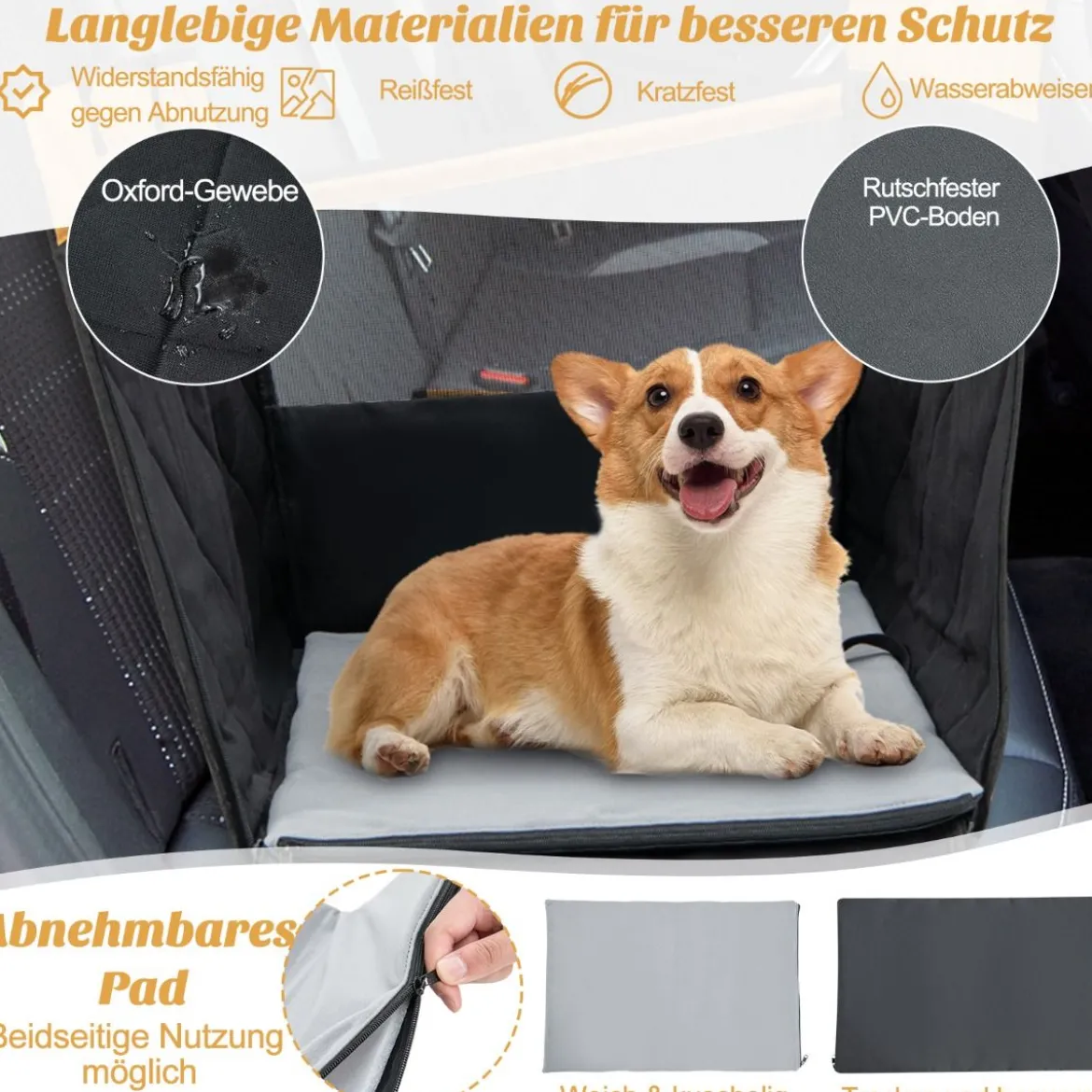 2 in 1 Autoschondecke & Auto Hundbox mit Seitentasche Wasserabweisend 148 x 145 cm