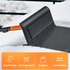 2 in 1 Auto Zweiseitiger Eiskratzer & 180° Drehbarer Kopf & 3 Stufig Verstellbarer Stange