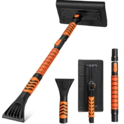 2 in 1 Auto Zweiseitiger Eiskratzer & 180° Drehbarer Kopf & 3 Stufig Verstellbarer Stange