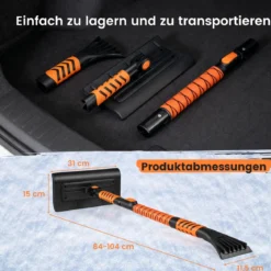 2 in 1 Auto Zweiseitiger Eiskratzer & 180° Drehbarer Kopf & 3 Stufig Verstellbarer Stange