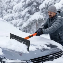 2 in 1 Auto Zweiseitiger Eiskratzer & 180° Drehbarer Kopf & 3 Stufig Verstellbarer Stange