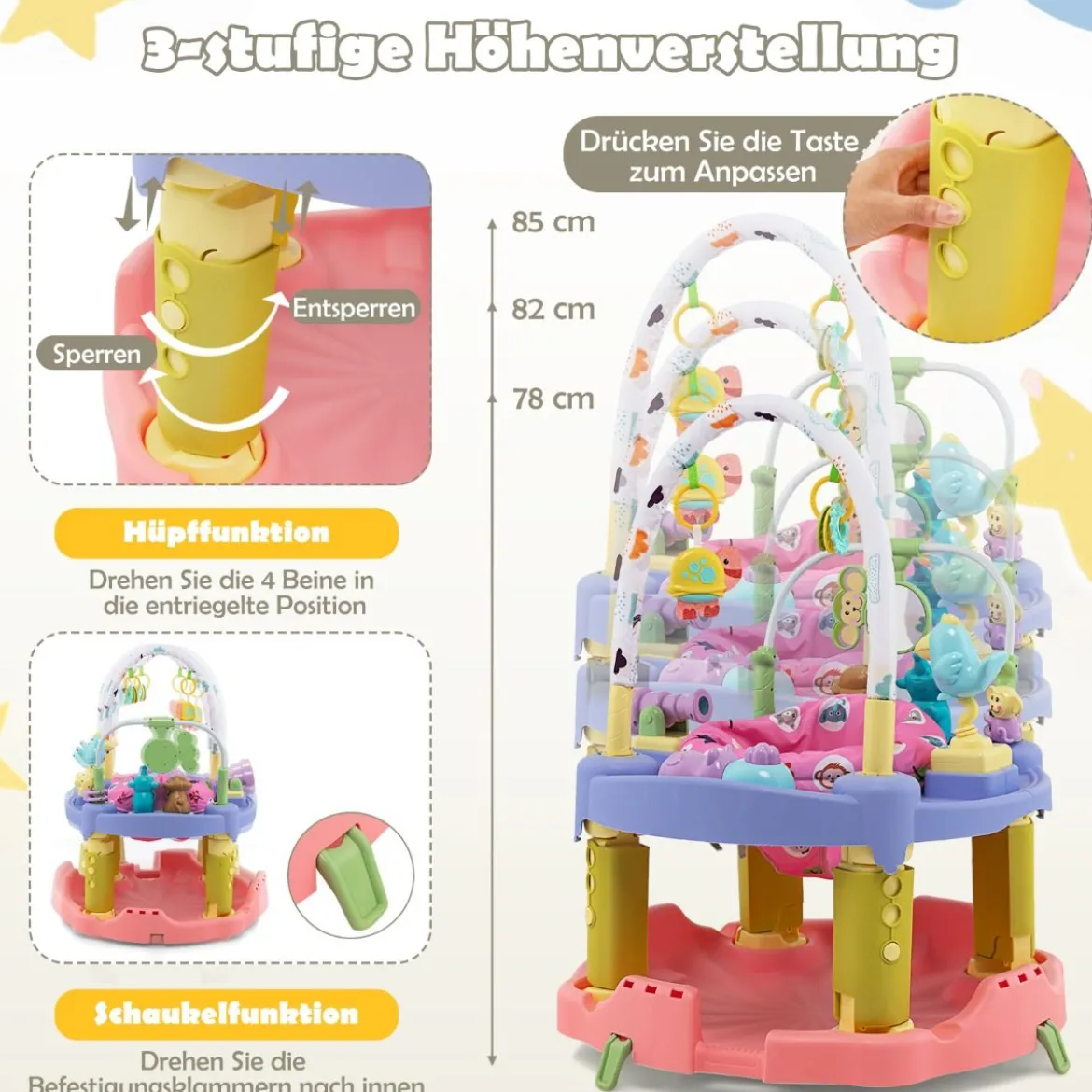 3-in-1 Baby Aktivitätszentrum mit Aktivitätstisch & Spielmatte ideal für 0-24 Monate Rosa
