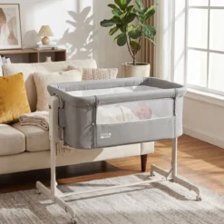 3 in 1 Baby Beistellbett Babybett mit 6-stufiger Höhenverstellung & 4 Räder bis zu 9 kg Belastbar Grau