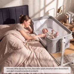 3 in 1 Baby Beistellbett Babybett mit 6-stufiger Höhenverstellung & 4 Räder bis zu 9 kg Belastbar Grau