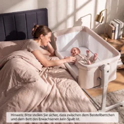 3 in 1 Baby Beistellbett Babybett mit 6-stufiger Höhenverstellung & 4 Räder bis zu 9 kg Belastbar Beige