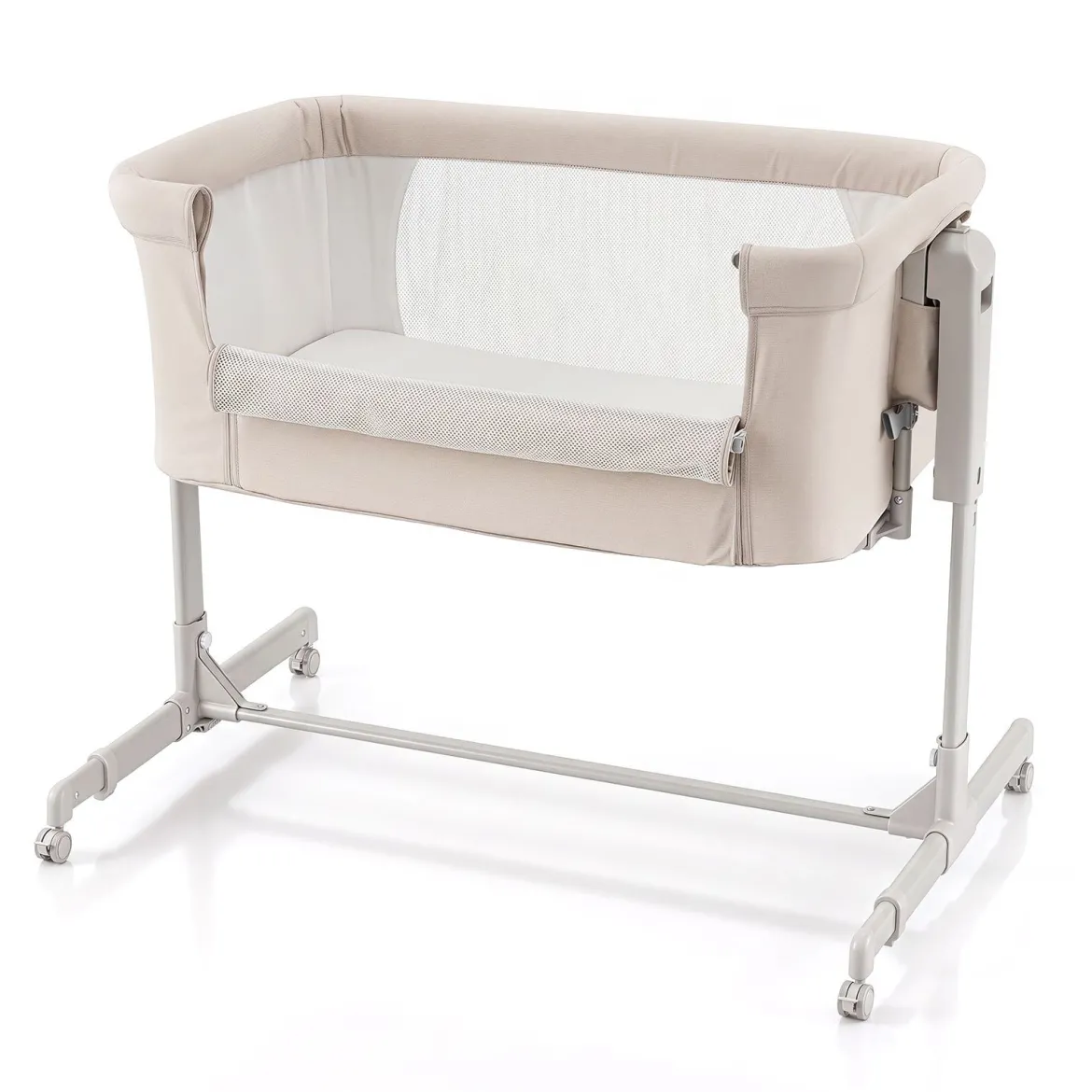 3 in 1 Baby Beistellbett Babybett mit 6-stufiger Höhenverstellung & 4 Räder bis zu 9 kg Belastbar Beige