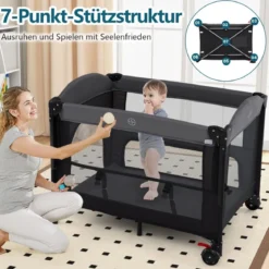 5 in 1 Baby Beistellbett Reisebett mit Matratze & Wickelauflage & Mosktionetz & Spielbogen