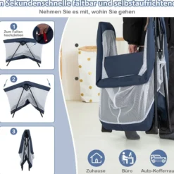 2 in 1 Babybett & Laufstall Klappbar Reisebett mit Matratze Marineblau