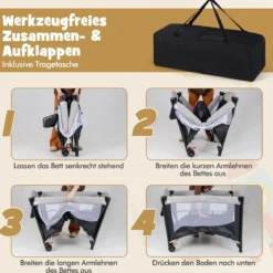 5 in 1 Babybett mit Matratze & Wickeltisch & Sicherheitsgurt & Spieluhr Grau