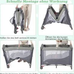 5 in 1 Babybett mit Matratze & Wickeltisch & Sicherheitsgurt & Spieluhr & Hängespielzeug