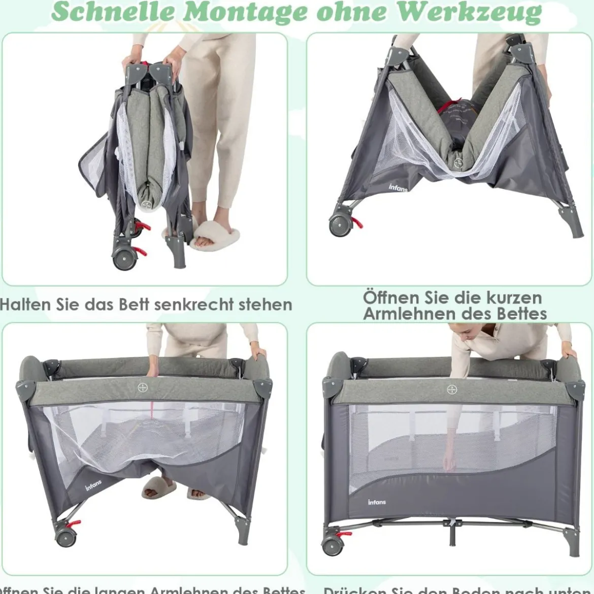 5 in 1 Babybett mit Matratze & Wickeltisch & Sicherheitsgurt & Spieluhr & Hängespielzeug