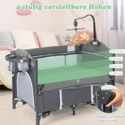 5 in 1 Babybett mit Matratze & Wickeltisch & Sicherheitsgurt & Spieluhr & Hängespielzeug
