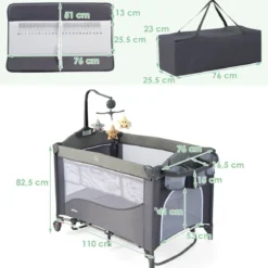 5 in 1 Babybett mit Matratze & Wickeltisch & Sicherheitsgurt & Spieluhr & Hängespielzeug