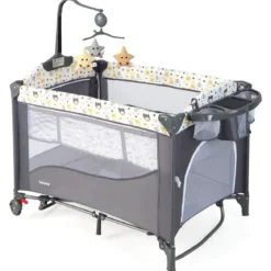 5 in 1 Babybett mit Matratze & Wickeltisch & Sicherheitsgurt & Spieluhr & Hängespielzeug