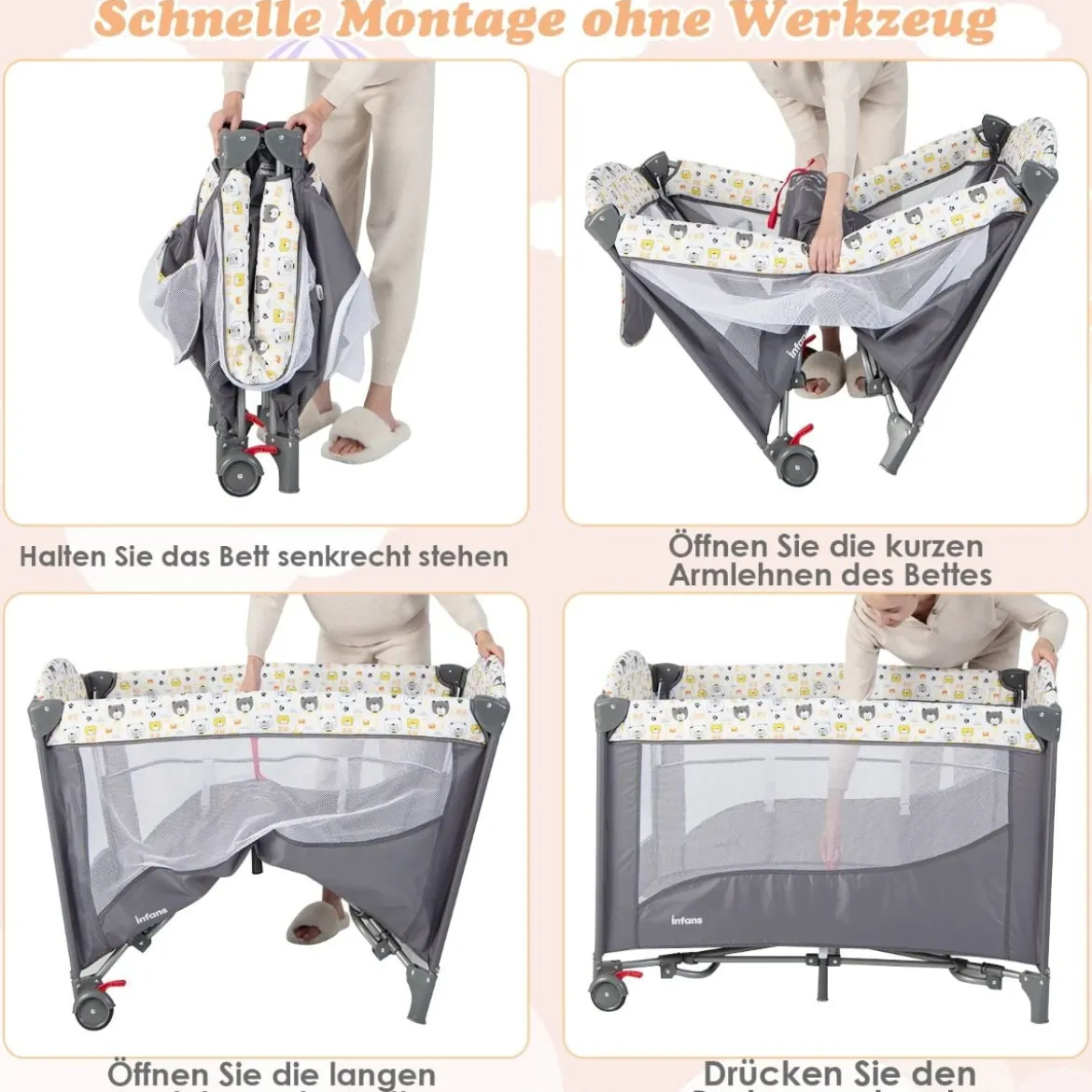 5 in 1 Babybett mit Matratze & Wickeltisch & Sicherheitsgurt & Spieluhr & Hängespielzeug