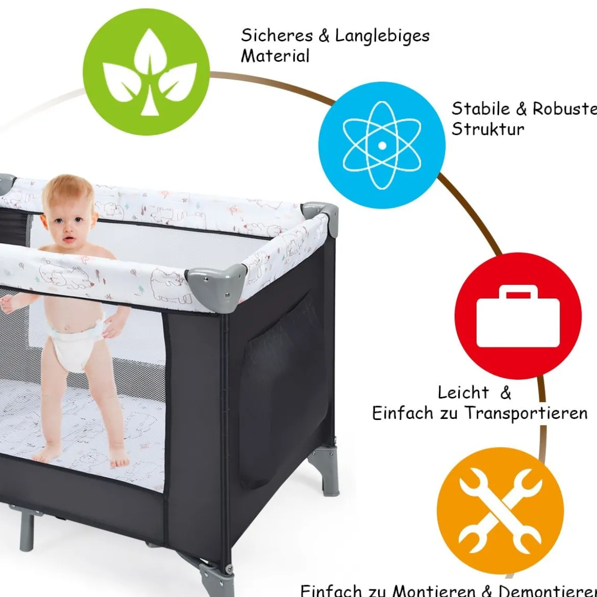 3-in-1-Babybett Tragbarer Babylaufstall Reisebett für Neugeborene mit 2 Spielzeugen