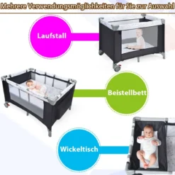 3-in-1-Babybett Tragbarer Babylaufstall Reisebett für Neugeborene mit 2 Spielzeugen
