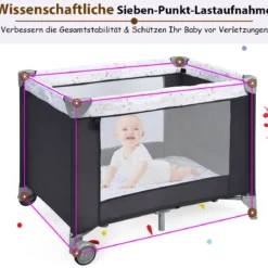 3-in-1-Babybett Tragbarer Babylaufstall Reisebett für Neugeborene mit 2 Spielzeugen