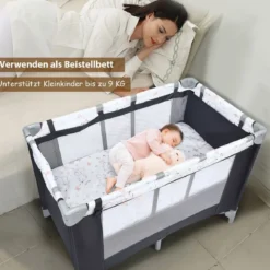 3-in-1-Babybett Tragbarer Babylaufstall Reisebett für Neugeborene mit 2 Spielzeugen