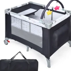 3-in-1-Babybett Tragbarer Babylaufstall Reisebett für Neugeborene mit 2 Spielzeugen