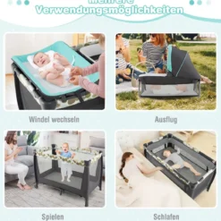 4-in-1-Babybett Tragbares Beistellbett mit Wiege & Wickeltisch