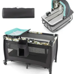 4-in-1-Babybett Tragbares Beistellbett mit Wiege & Wickeltisch
