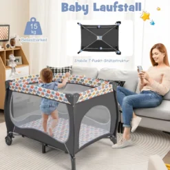 4 in 1 Babybett Tragbares Beistellbett mit Faltbaren Matratze & Wickeltisch Reisebett Stubenwagen