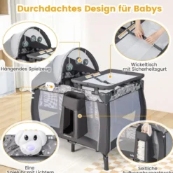 4 in 1 Babybett Tragbares Beistellbett mit Faltbaren Matratze & Wickeltisch Reisebett Stubenwagen