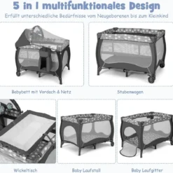 4 in 1 Babybett Tragbares Beistellbett mit Faltbaren Matratze & Wickeltisch Reisebett Stubenwagen