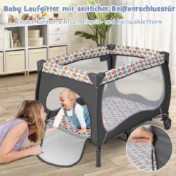 4 in 1 Babybett Tragbares Beistellbett mit Faltbaren Matratze & Wickeltisch Reisebett Stubenwagen