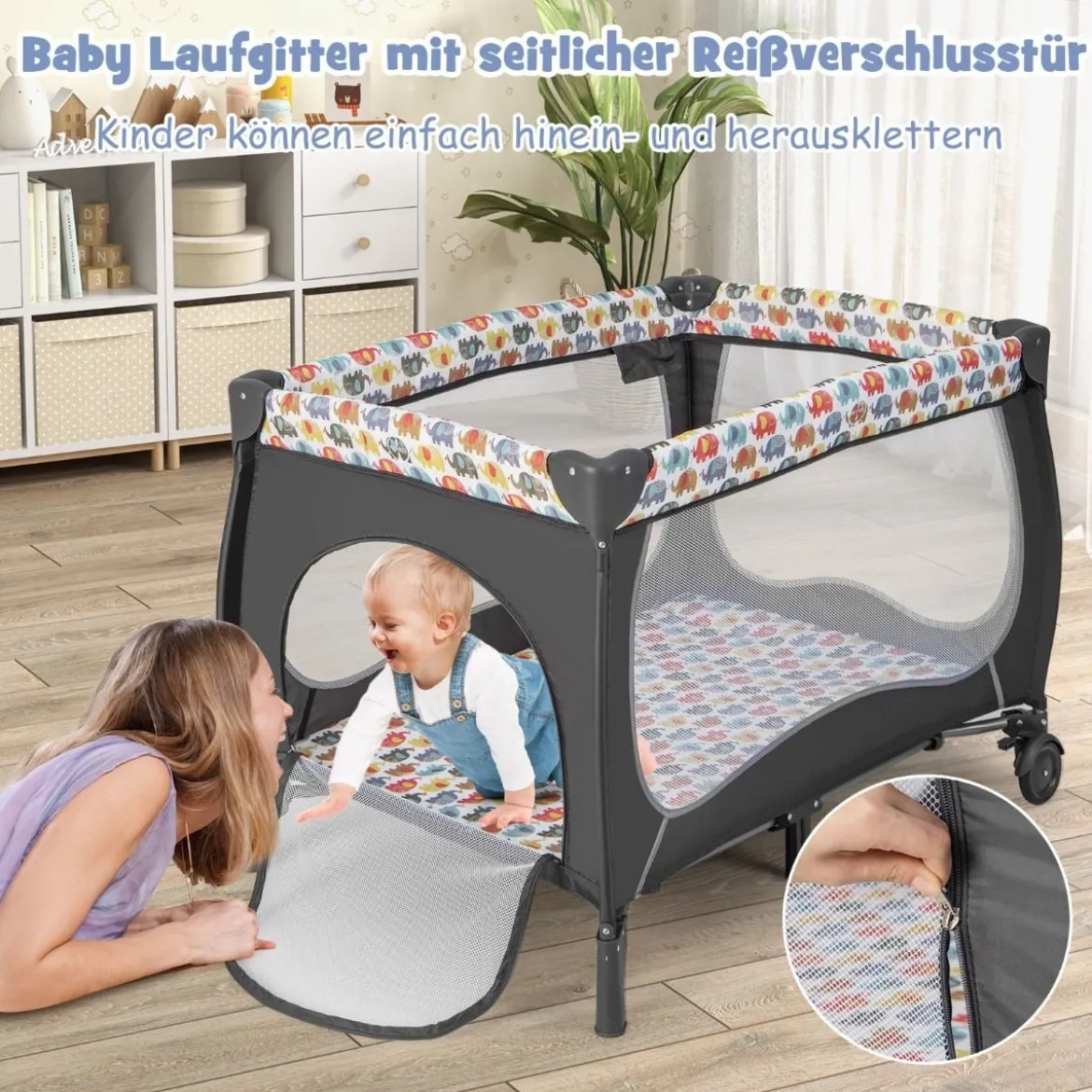 4 in 1 Babybett Tragbares Beistellbett mit Faltbaren Matratze & Wickeltisch Reisebett Stubenwagen