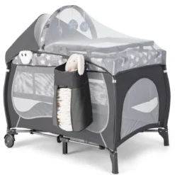 4 in 1 Babybett Tragbares Beistellbett mit Faltbaren Matratze & Wickeltisch Reisebett Stubenwagen