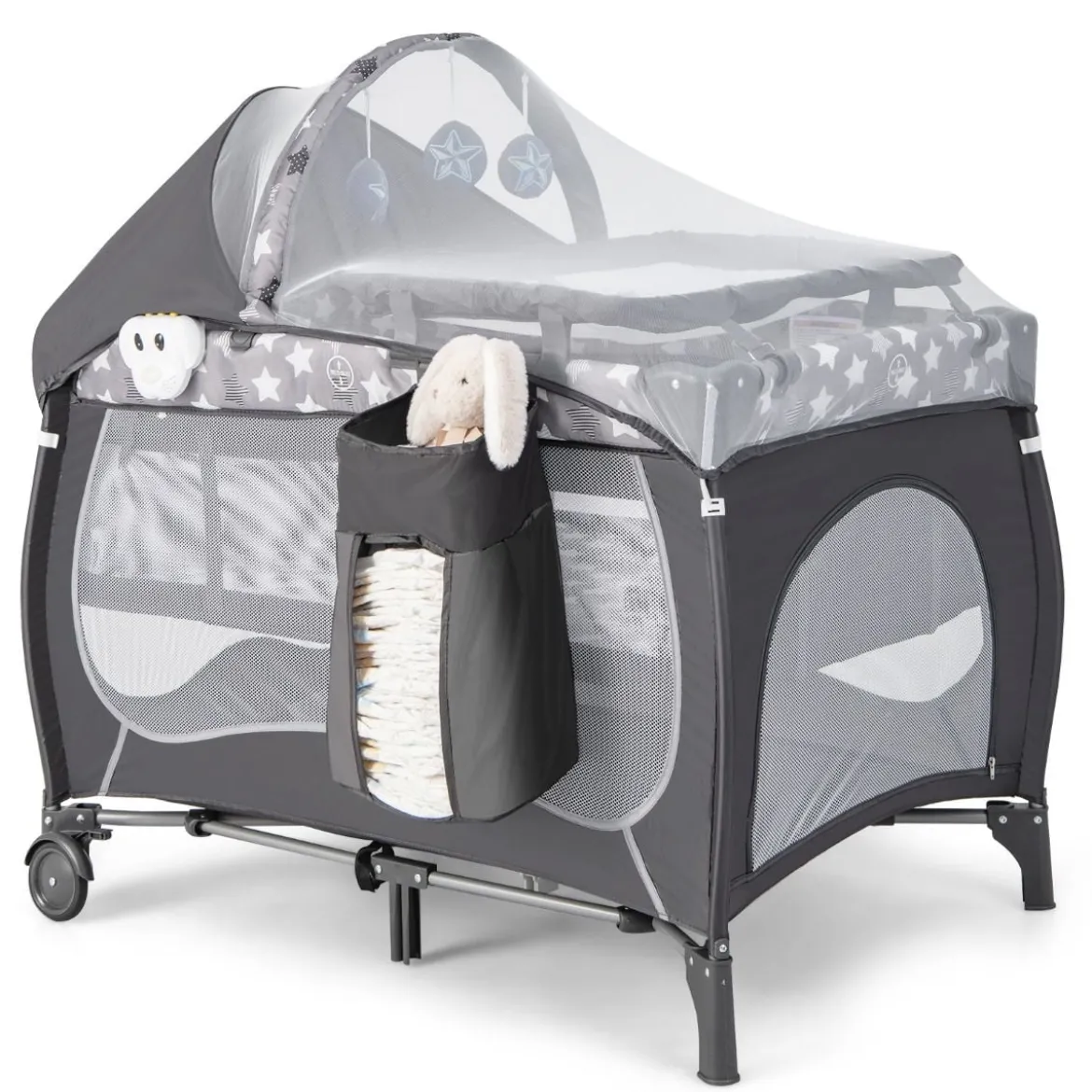 4 in 1 Babybett Tragbares Beistellbett mit Faltbaren Matratze & Wickeltisch Reisebett Stubenwagen