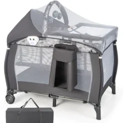 4 in 1 Babybett Tragbares Beistellbett mit Faltbaren Matratze & Wickeltisch Reisebett Stubenwagen