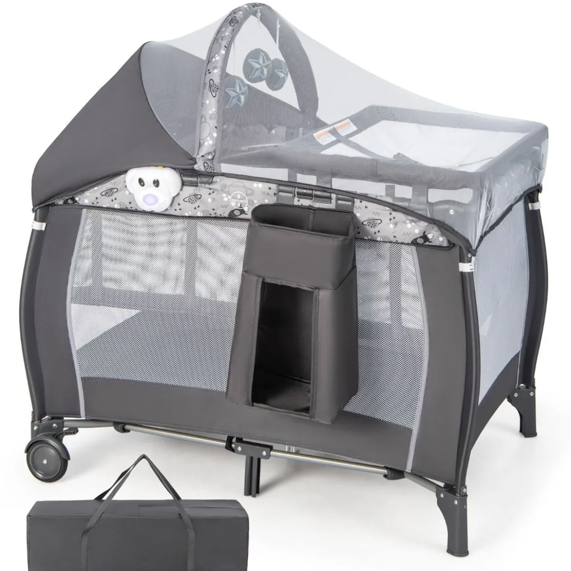 4 in 1 Babybett Tragbares Beistellbett mit Faltbaren Matratze & Wickeltisch Reisebett Stubenwagen