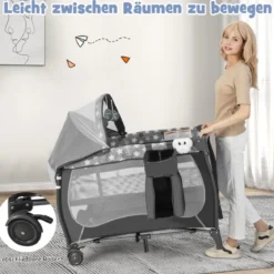 4 in 1 Babybett Tragbares Beistellbett mit Faltbaren Matratze & Wickeltisch Reisebett Stubenwagen