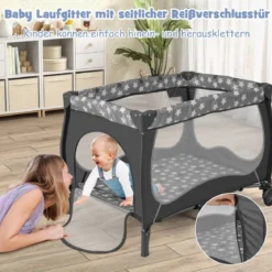 4 in 1 Babybett Tragbares Beistellbett mit Faltbaren Matratze & Wickeltisch Reisebett Stubenwagen