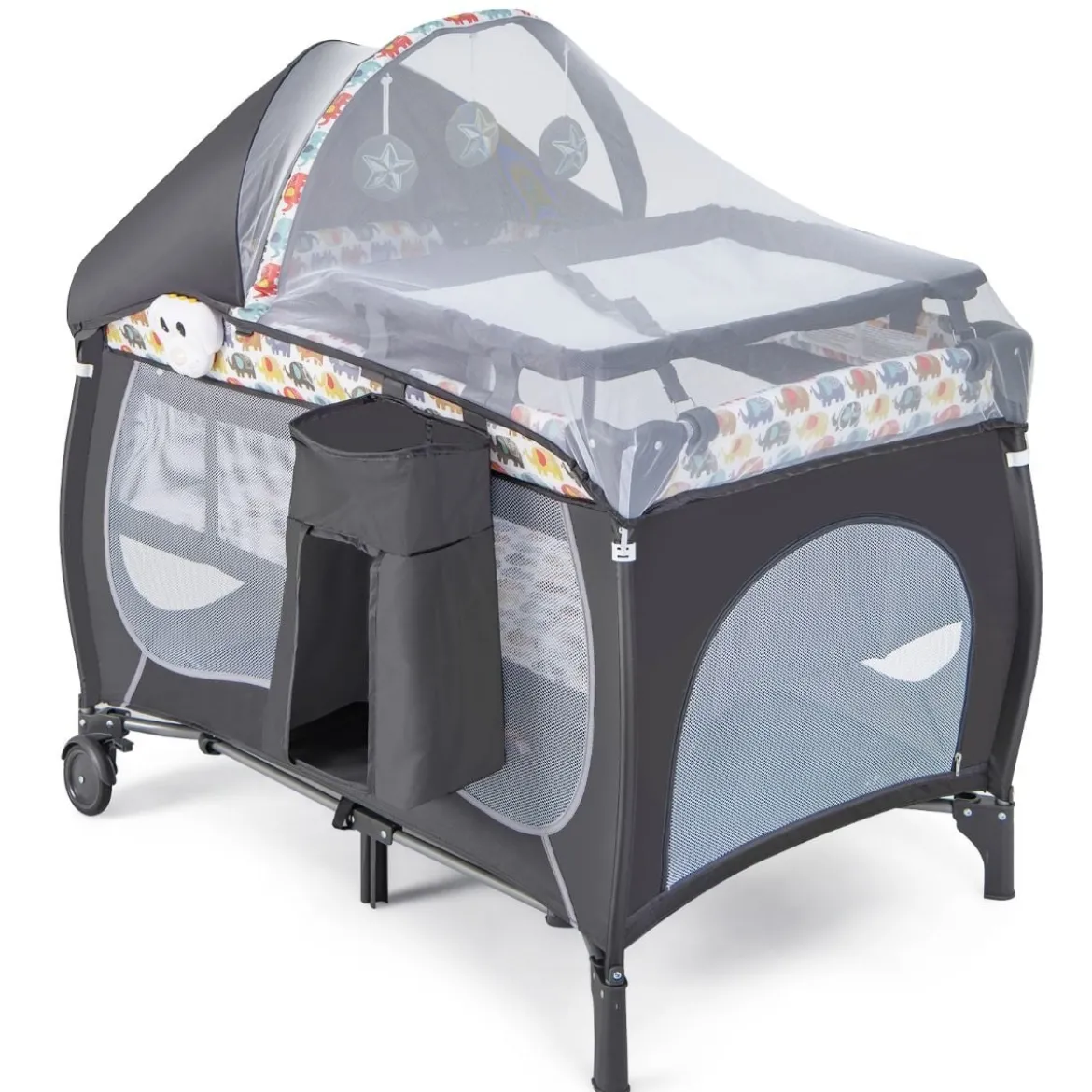 4 in 1 Babybett Tragbares Beistellbett mit Faltbaren Matratze & Wickeltisch Reisebett Stubenwagen
