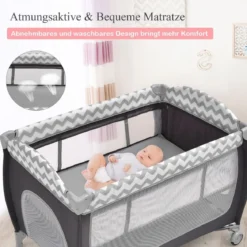 3-in-1-Babybett Tragbares Reisebett mit Spielzeugstange 125 x 65 x 76 cm Grau