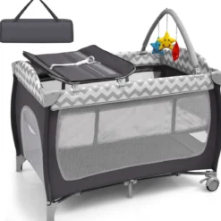 3-in-1-Babybett Tragbares Reisebett mit Spielzeugstange 125 x 65 x 76 cm Grau