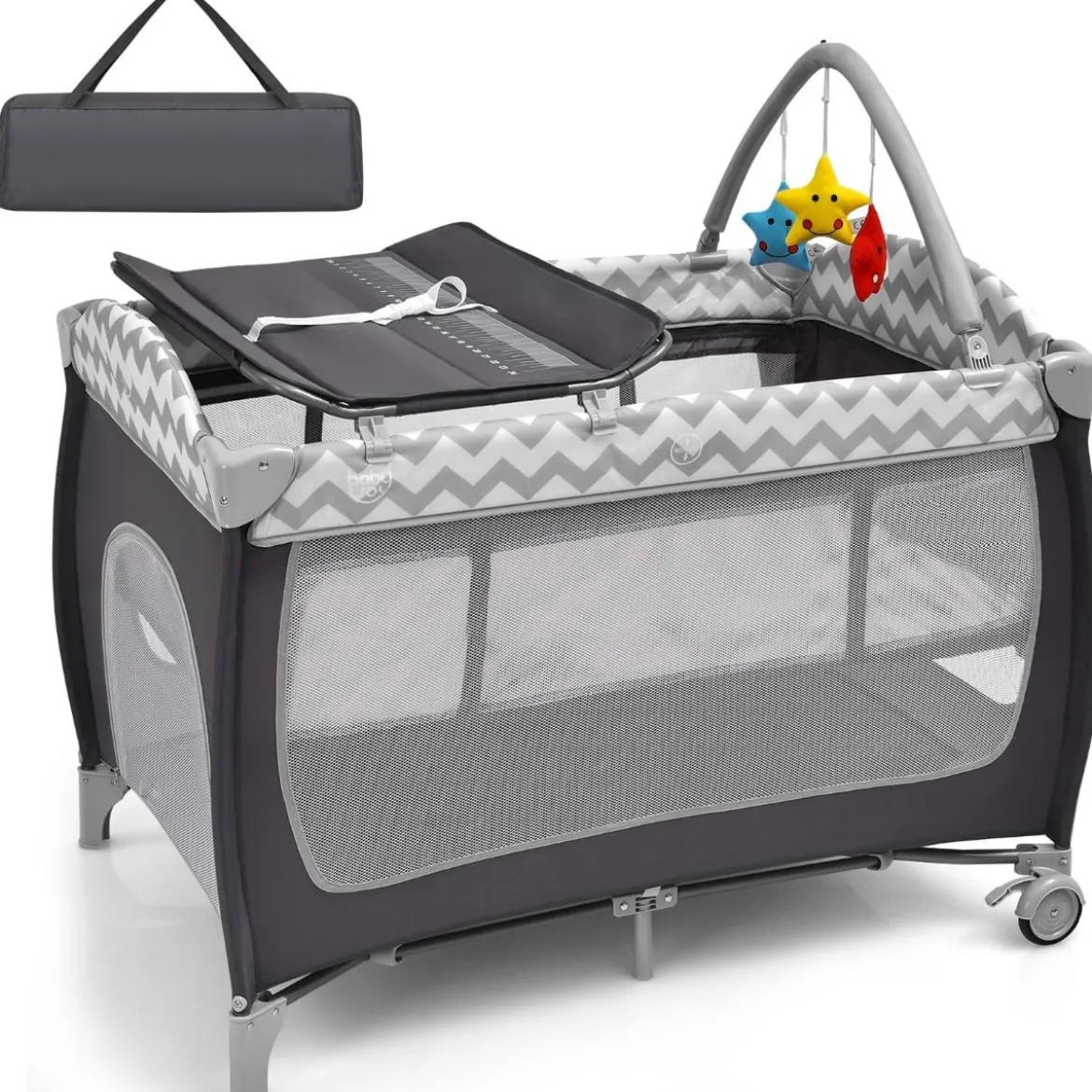 3-in-1-Babybett Tragbares Reisebett mit Spielzeugstange 125 x 65 x 76 cm Grau
