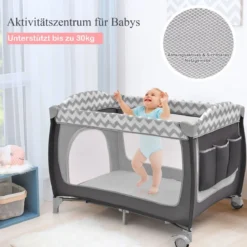 3-in-1-Babybett Tragbares Reisebett mit Spielzeugstange 125 x 65 x 76 cm Grau
