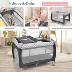 3-in-1-Babybett Tragbares Reisebett mit Spielzeugstange 125 x 65 x 76 cm Grau