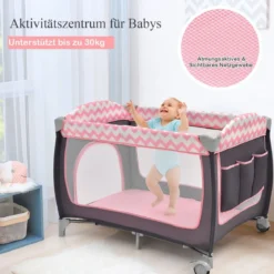 3-in-1-Babybett Tragbares Reisebett mit Spielzeugstange 125 x 65 x 76 cm Rosa