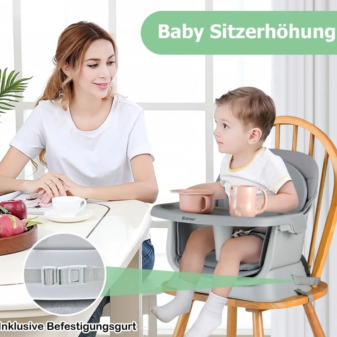 6-in-1 Babyhochstuhl Hochstuhl & Essstuhl & Lerntisch & Bausteintisch & Kindersitzgruppe Grau