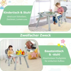 6-in-1 Babyhochstuhl Hochstuhl & Essstuhl & Lerntisch & Bausteintisch & Kindersitzgruppe Grau