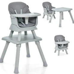 6-in-1 Babyhochstuhl Hochstuhl & Essstuhl & Lerntisch & Bausteintisch & Kindersitzgruppe Grau