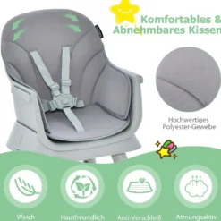 6-in-1 Babyhochstuhl Hochstuhl & Essstuhl & Lerntisch & Bausteintisch & Kindersitzgruppe Grau